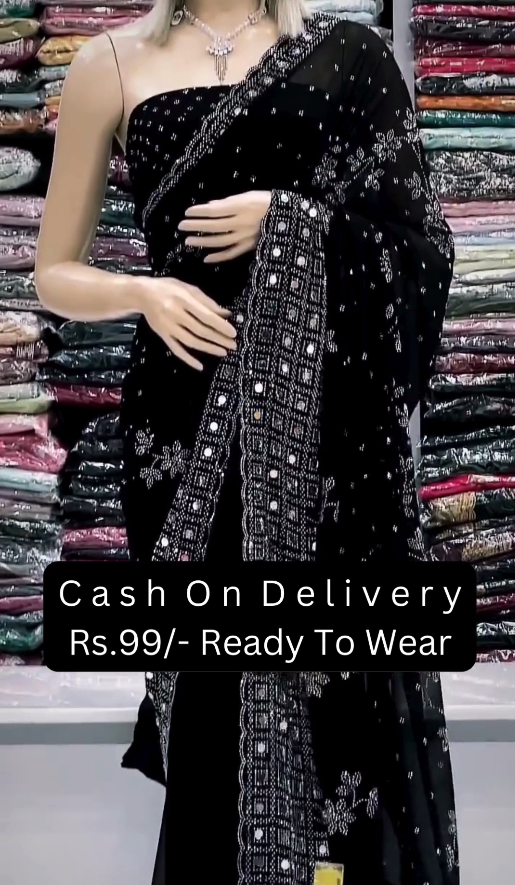 New Stylist Heavy Embroidered Party & Festive Wedding Wear Black Saree For Women