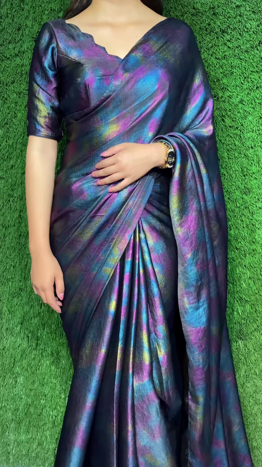 multicolour printed ready to wear silk saree