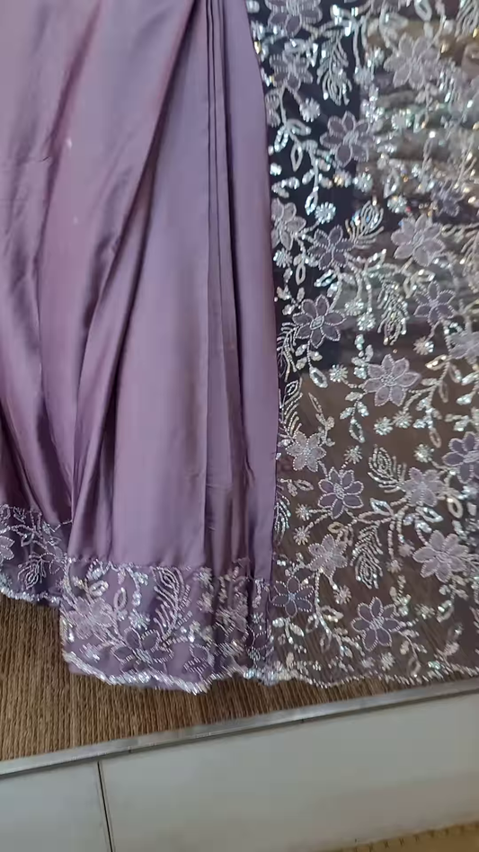 Lavender Embroidered Satin Saree