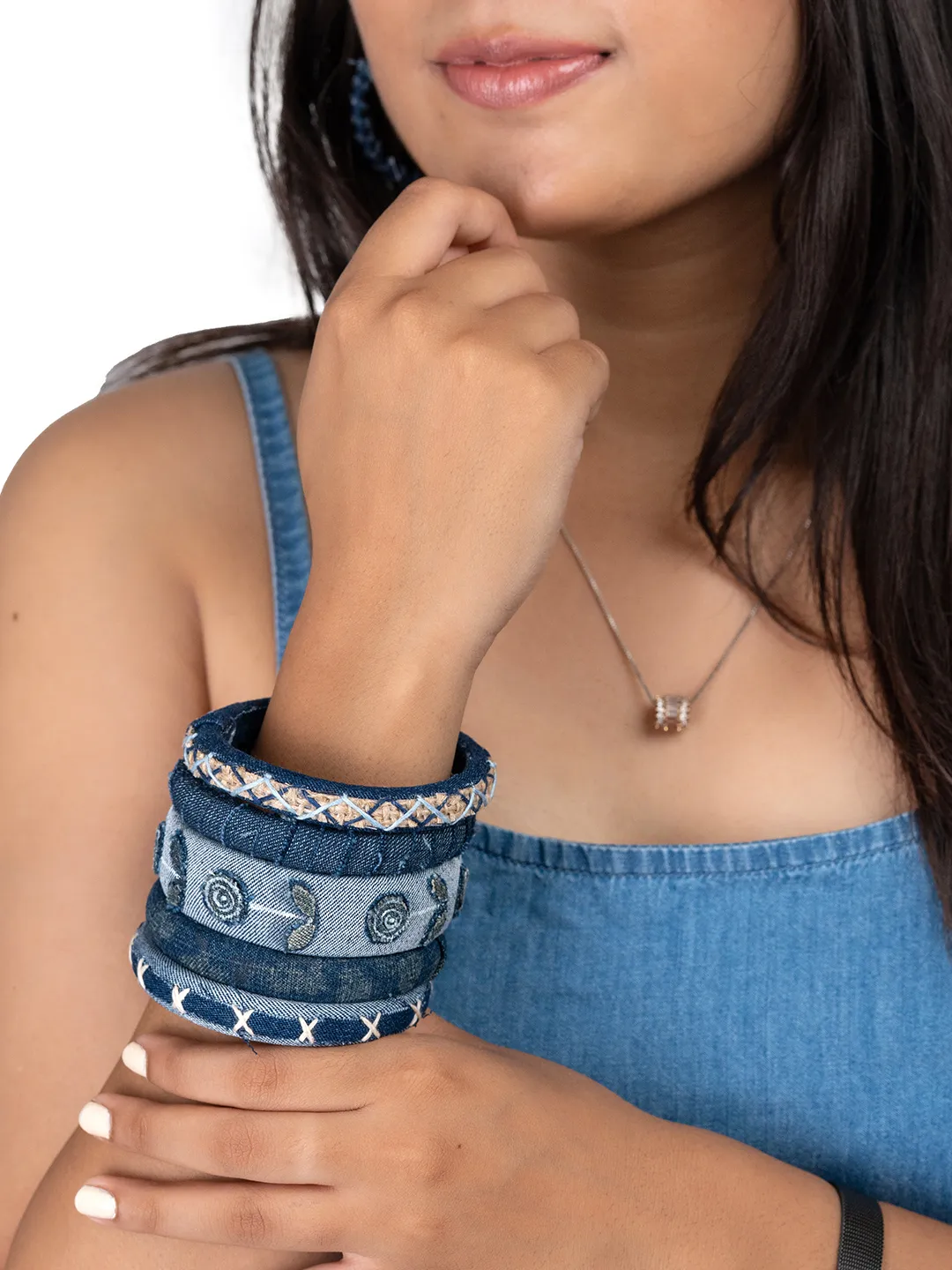 Grace traditional kantha work handmade denim bangles