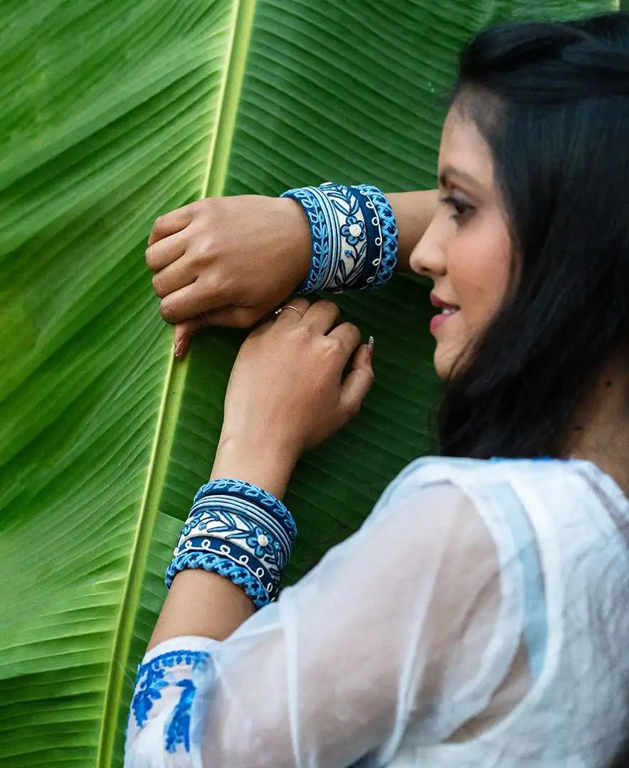 Grace traditional kantha work handmade denim bangles