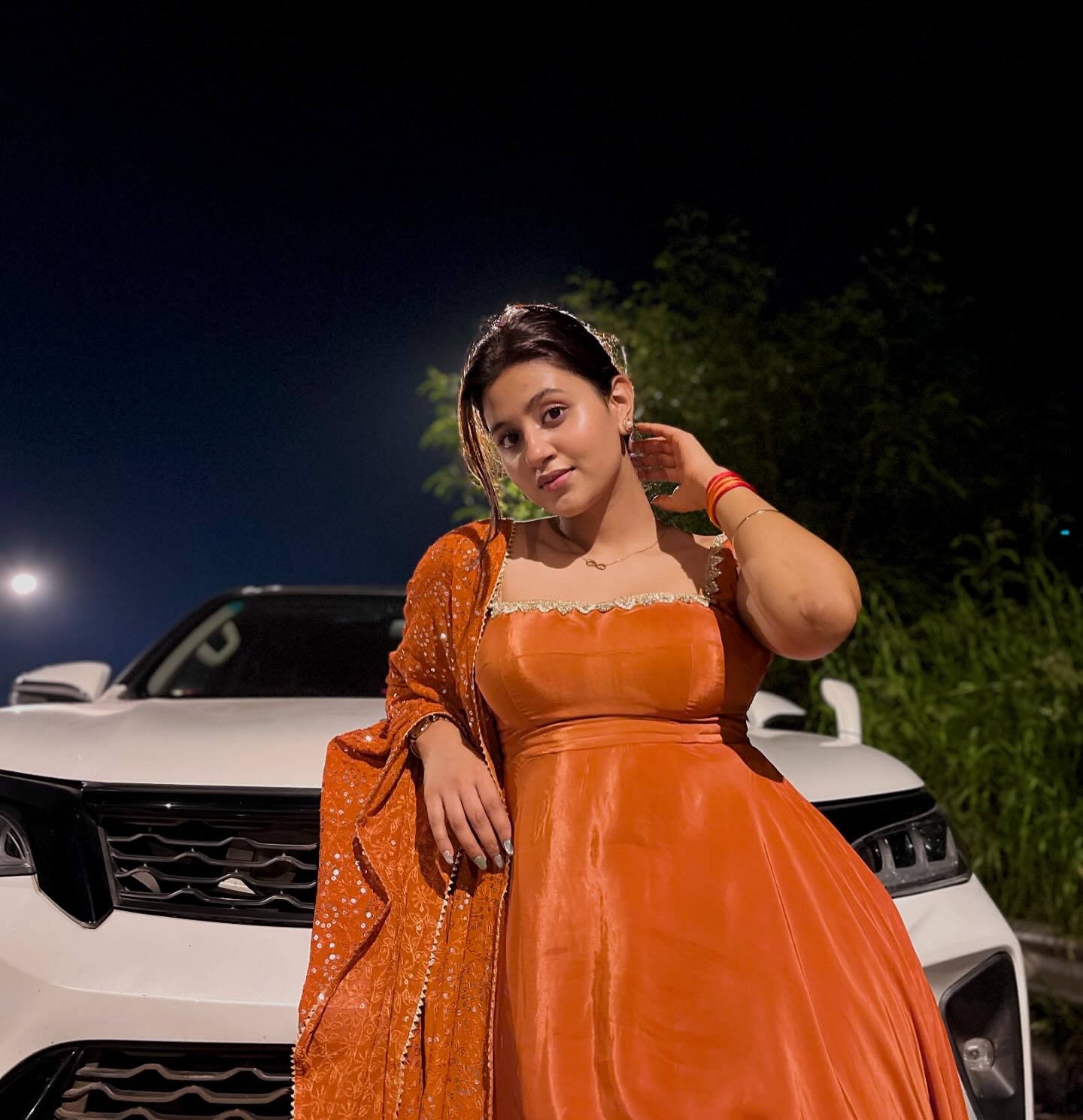 Stunning Orange Color Embroider With Sequence Work Gown