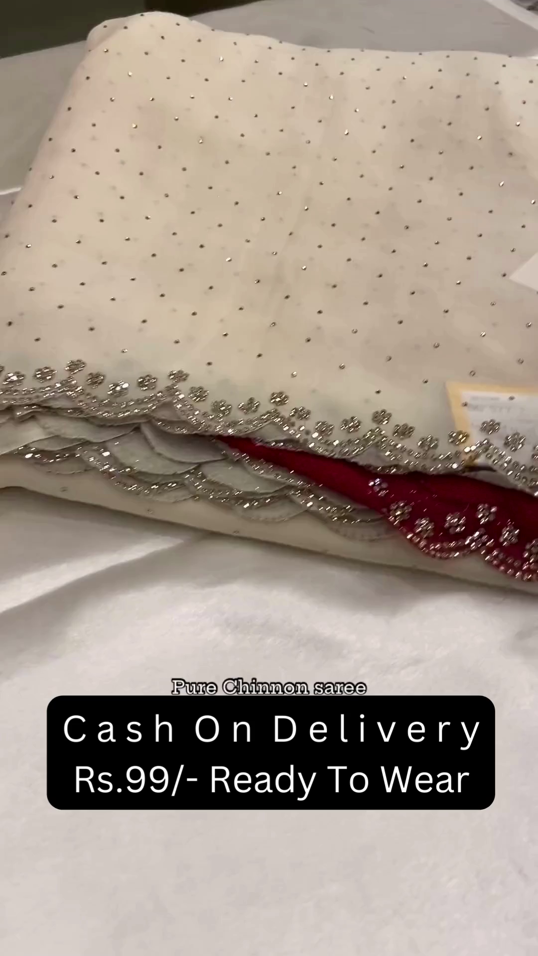 Mauve Tissue Saree In White Moti And Cut Dana Embroidery Buttis, Border Has Cutwork Embroidery Detailing